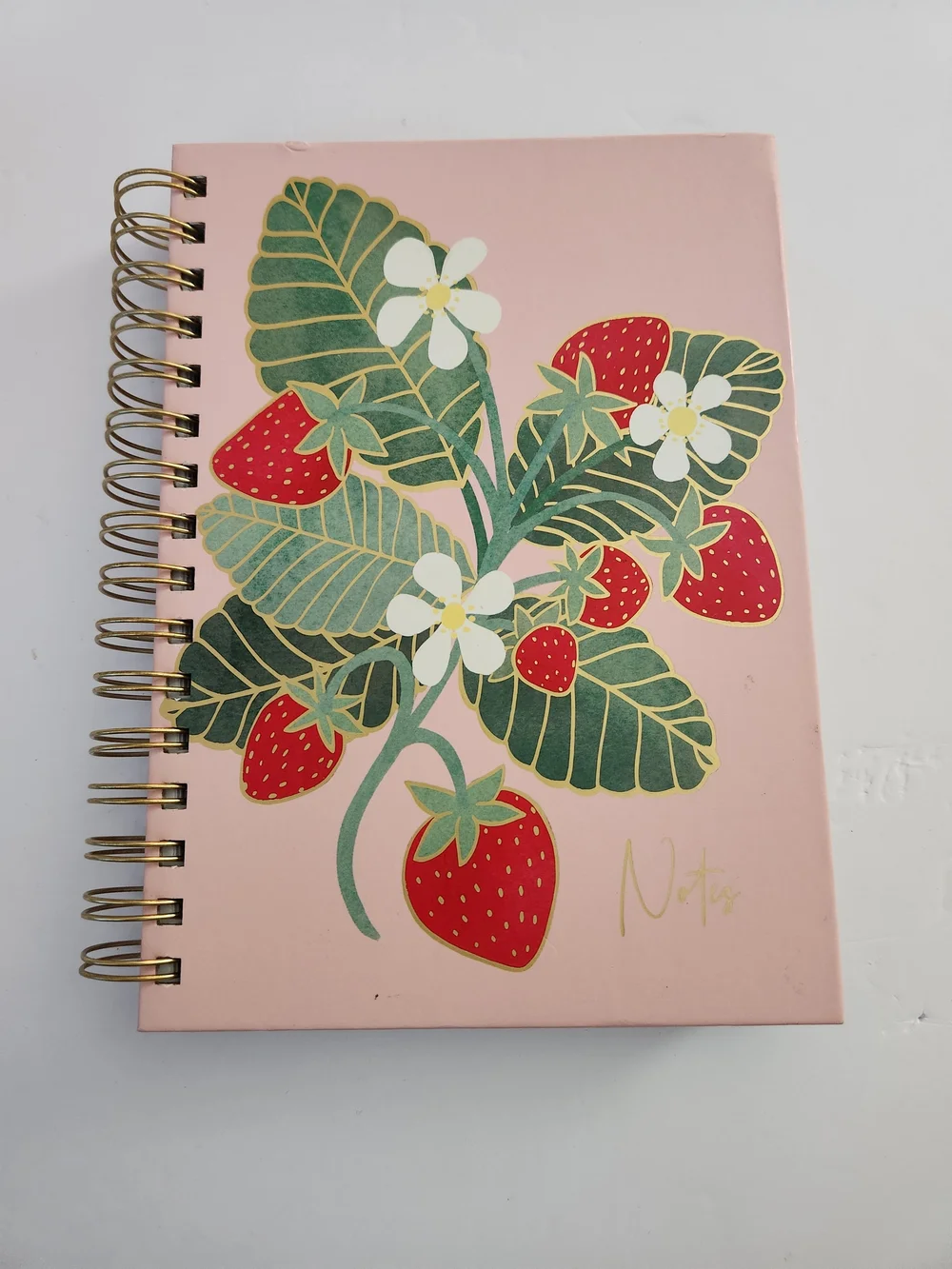 Pink Strawberry Floral Spiral Notebook - Notes